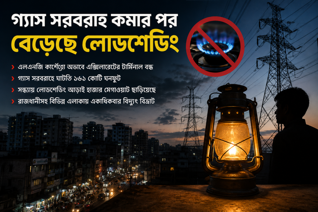 গ্যাস সরবরাহ কমায় বাড়ল লোডশেডিং, সন্ধ্যায় ঘাটতি আড়াই হাজার মেগাওয়াট ছাড়াল